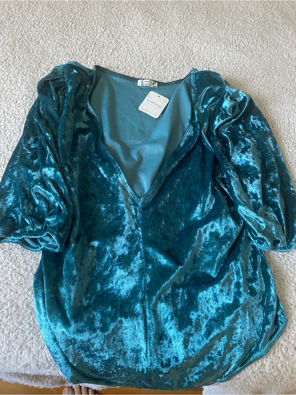 Free people Velvet Teal V-Neck Puff Sleeve Top - Unbranded new